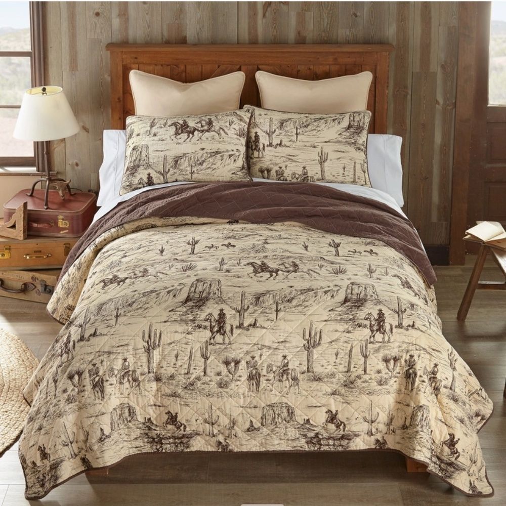 Horse Western Cowboy Cotton Twin Quilt Set Ranch Theme Bedding Equestrian Pony